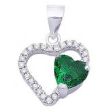 Beautiful Emerald & White Topaz Heart Pendant