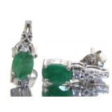 Genuine Oval Emerald & White Zircon Earrings