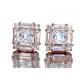 Rose Toned Princess Cut White Topaz Earrings