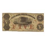 1860 State Bank of South Carolina $5 Bank Note