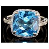 Cushion Cut 4.60 ct Blue Topaz & Diamond Ring