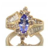 14kt Gold 2.30ct Marquise Tanzanite & Diamond Ring