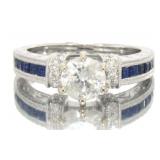 14kt Gold 1.61 ct Round Diamond & Sapphire Ring