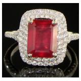 14kt Gold 6.11 ct Emerald Cut Ruby & Diamond Ring
