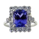 14K White Gold 3.56 ct Tanzanite and Diamond Ring