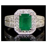 14K White Gold 2.13 ct Emerald and Diamond Ring