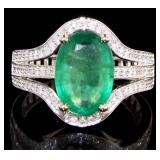 14kt Gold 3.46 ct Oval Emerald & Diamond Ring