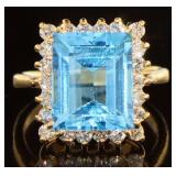 14kt Gold 9.15 ct Blue Topaz & Diamond Ring