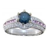 14kt Gold 1.69ct Blue Diamond & Pink Sapphire Ring