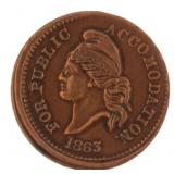 1863 Public Accomadation Copper Civil War Token