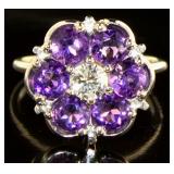 14kt Gold Natural Amethyst & Diamond Cocktail Ring