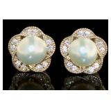 Genuine Pearl & White Topaz Stud Earrings