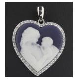 Beautiful Blue Mother & Baby Heart Cameo Pendant