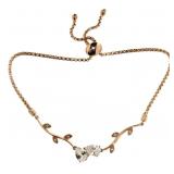 Rose Toned White Topaz Leaf Bolo Bracelet