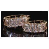 Rose Toned White Topaz Baguette Designer Hoops