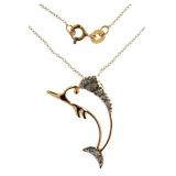 Rose Toned Natural 1/4 ct Diamond Dolphin Necklace