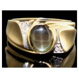 14kt Gold Cat Eye & Diamond Ring