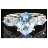 Genuine 3.14 ct Blue Topaz & Diamond Ring
