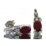 Genuine Oval Ruby & White Zircon Earrings
