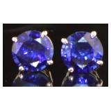 14kt Gold 3.60 ct Round Sapphire Stud Earrings