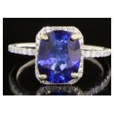 14kt Gold 4.22 ct Cushion Sapphire & Diamond Ring