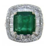 14kt Gold 7.51 ct Natural Emerald & Diamond Ring