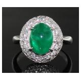 Platinum 2.88 ct Natural Emerald & Diamond RIng
