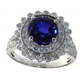 14kt Gold 3.34 ct Round Sapphire & Diamond Ring
