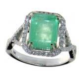 14kt Gold 4.12 ct Radiant Emerald & Diamond Ring