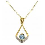 Genuine 2.00 ct Blue Topaz & Diamond Acc. Pendant