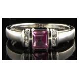 14kt Gold Princess Pink Sapphire & Diamond Ring