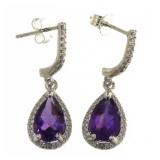 Natural 4.15 ct Amethyst & Diamond Drop Earrings