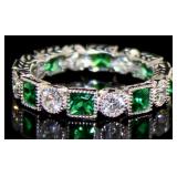 Princess Cut Emerald & White Topaz Eternity Band