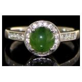 Genuine Nephrite Jade & White Topaz Designer Ring