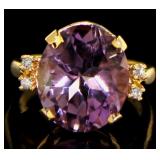 10kt Gold Oval 7.28 ct Amethyst & Diamond Ring