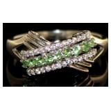 Genuine Tsavorite Garnet & White Topaz  Ring