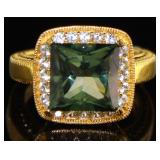 Beautiful Princess Cut Green & White Topaz Ring