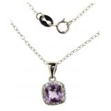 Cushion Cut Natural Amethyst & White Topaz Necklac