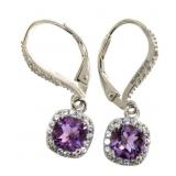 Cushion Cut Natural Amethyst & White Topaz Earring