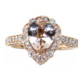 14kt Gold 1.56ct Pear Cut Morganite & Diamond Ring