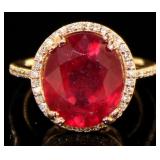 14kt Rose Gold 8.77 ct Oval Ruby & Diamond Ring