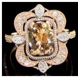 14kt Gold 1.80 ct Oval Morganite & Diamond Ring