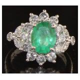 14kt Gold 3.21ct Oval Emerald & Diamond Ring