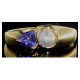 10kt Gold Natural Tanzanite & Pearl Estate Ring