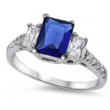 Radiant Cut Blue Sapphire & White Topaz Ring