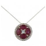 Genuine 3.10 ct Ruby & Zircon Designer Necklace