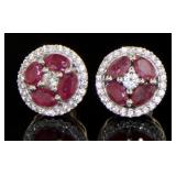 Genuine 3.35 ct Ruby & Zircon Stud Earrings