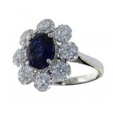 14K White Gold 3.30 ct Sapphire and Diamond Ring