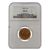 1895 MS62 LIberty Head $5.00 Gold Half Eagle