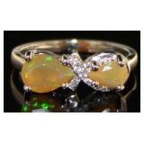 Genuine Pear Cut Opal & White Topaz Ring
